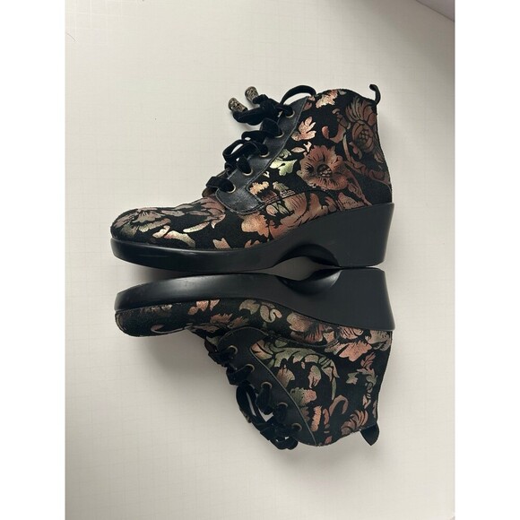 Alegria Eliza Regal Copper Black Metallic Floral Ankle Boots Women's Size 36 - Picture 4 of 10